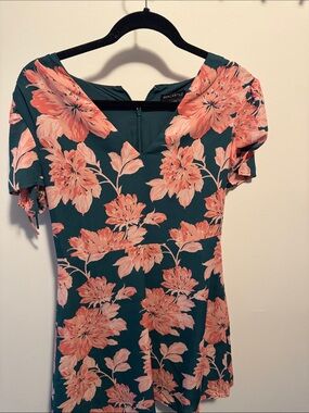 J. Crew Teal Dress with Coral Pink Floral Print